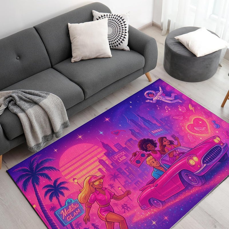 DreamController Barbiie Neoon Custom Rugs for Gamer Room (62x40inch)| Playroom Carpets Inspired by Games & Barbiie Neoon Decor for Gamers | Gamer Room Decor for Kids Teen Anti-Slip Gaming Mats - Image 1